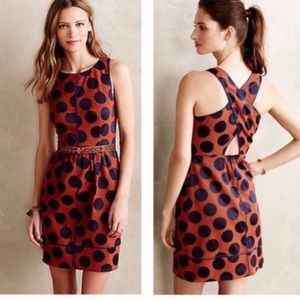 Maeve Brown Blue Rokin Cross Back Polka Dot Dress Sz 6